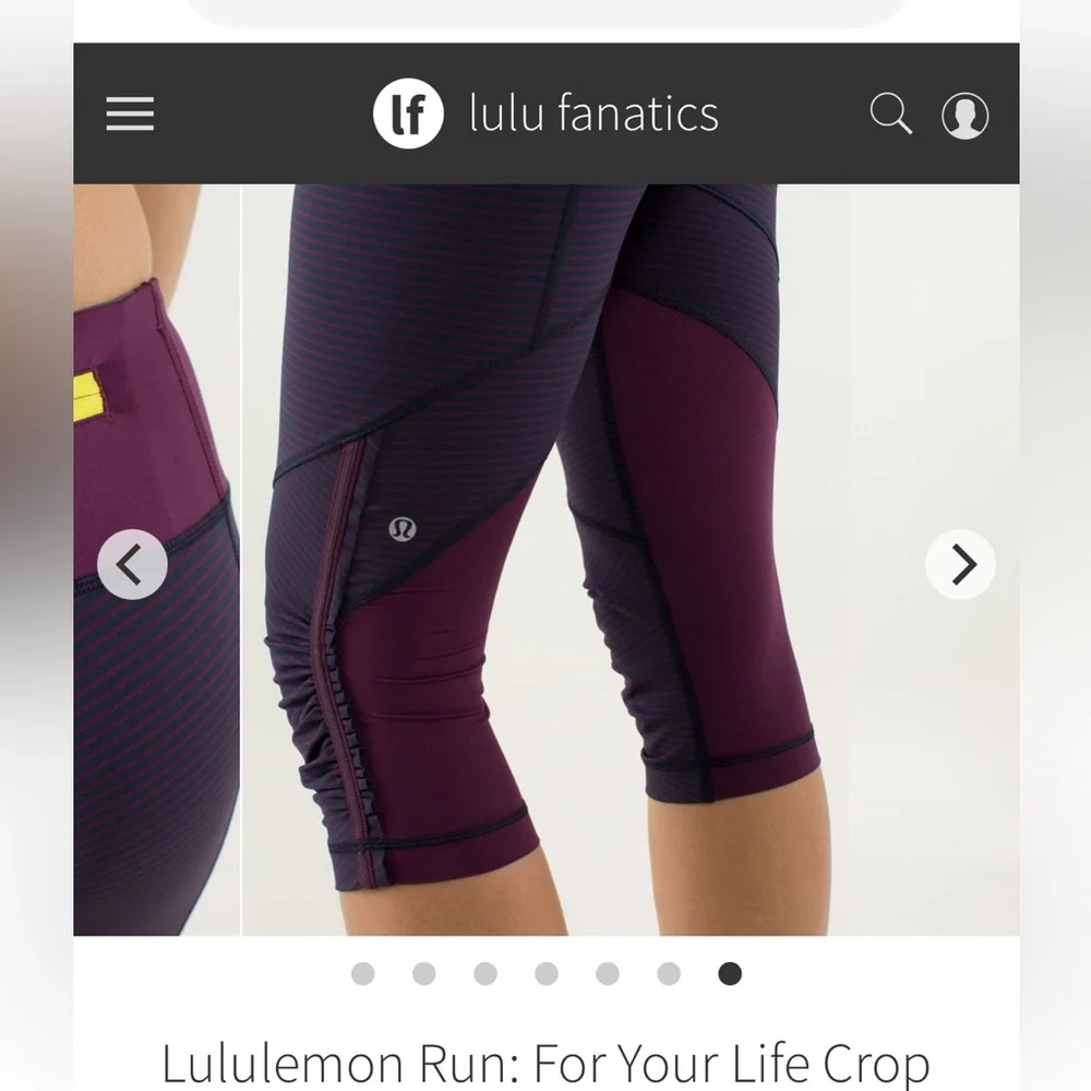 lululemon athletica Black Purple Leggings run for your life crop pockets frill